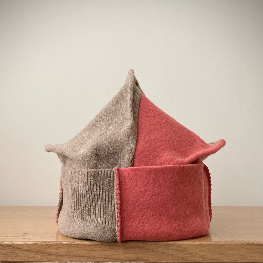 joodito origami crown 100% wool sweater hat boro beanie beige tan pink large